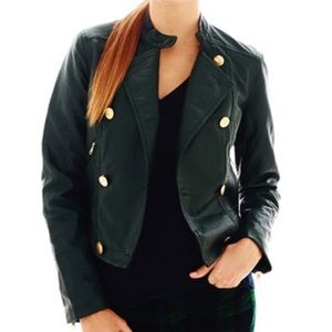 Black Faux Leather Button Front Motto Jacket XL